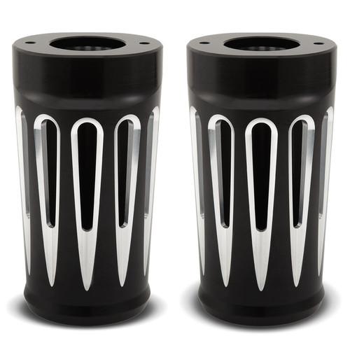 Retro fork boot covers, deep cut chrome for 1986-up flt/flhr/flht/ 2006-up flhx