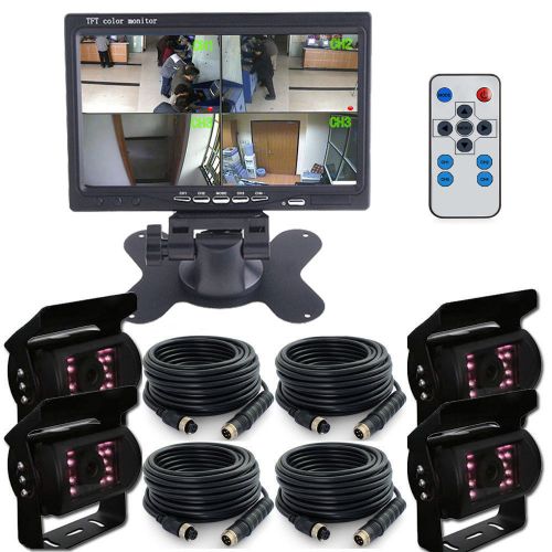 7&#034; quad split screen rear view 4ch monitor+4 truck cmos backup cameras 4pin 33ft