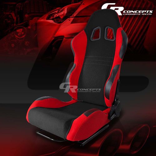 Black/red fully reclinable sports racing seats+mounting slider driver left side