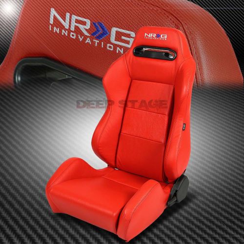 Nrg red 100% real leather sports style racing seats+mounting slider driver side