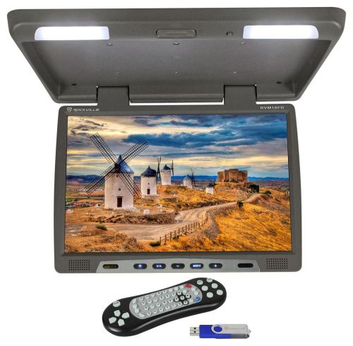 Rockville rvm18fd-gr 18&#034; tft grey flip down car monitor w/ usb/sd/video games