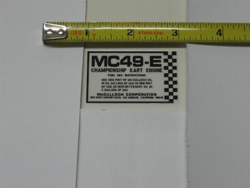 Mcculloch kart shroud decal mc49-e