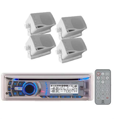 Dual amb600w marine indash cd mp3 am/fm usb wb radio player 4 white box speakers