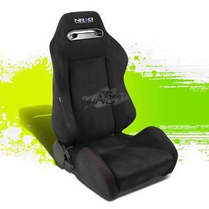 Nrg black suede reclinable jdm sports racing seats+adjustable sliders right side