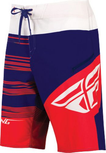 Mens fly racing&#039;s influx red white &amp; blue boardshorts swimsuit sizes 28-40