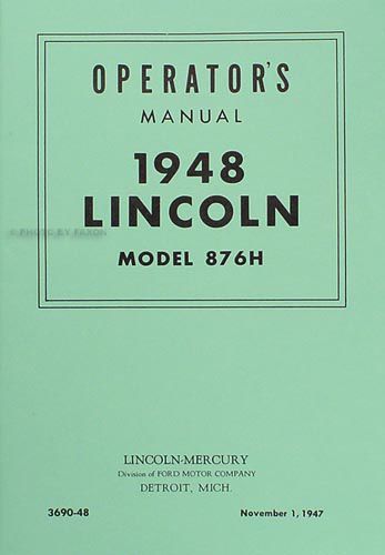 1948 lincoln owners manual 48 owner operator user guide book