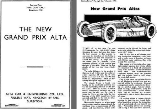 Alta 1945 - the new grand prix alta - reprinted from “the light car” december 19