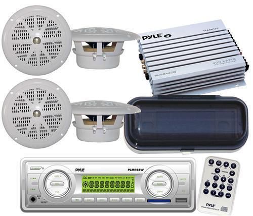 White marine boat mp3 media receiver radio 4 x speakers 400watt amp and cover