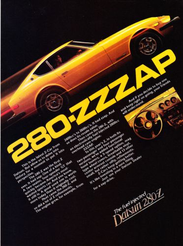 1977 datsun 280-z coupe photo &#034;zzzap&#034; vintage promo print ad