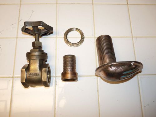 Vintage bronze thru-hull strainer 1 1/4&#034; ensign valve and hose bib