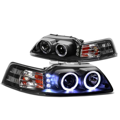 Black housing dual halo projector+led+amber headlight for 99-04 ford mustang