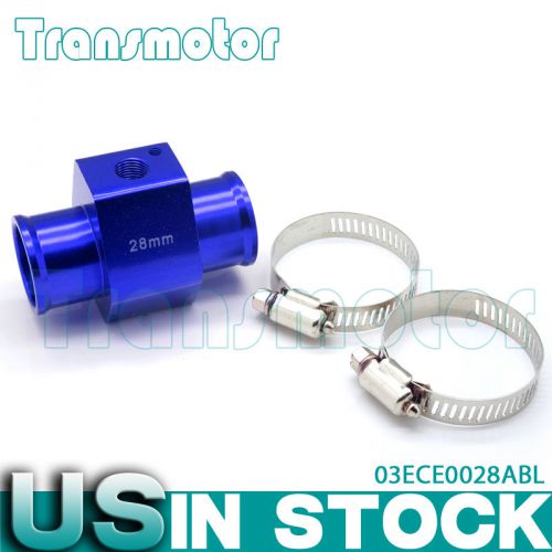 28mm water temp gauge radiator sensor aluminum adaptor +clamp   blue