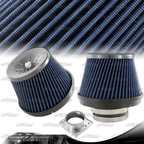 Blue cotton gauze 3&#034; spiral tapered air intake filter cf style top + adapter