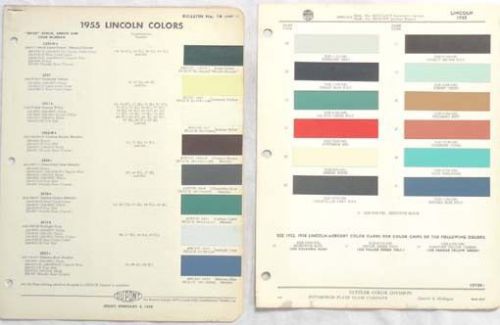 1955 lincoln ppg and    dupont  color paint chip charts all models  original