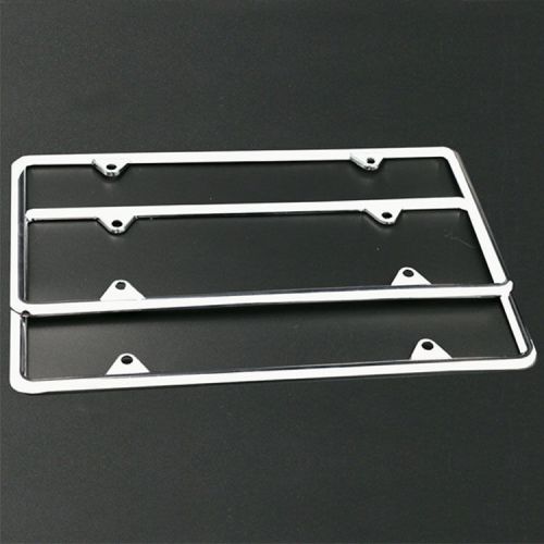 2x silver premium stainless steel metal us car license plate frame + screws