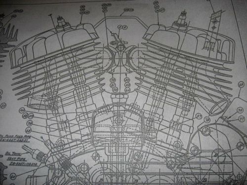 Harley davidson 7 blueprint lot 45 flat shovel knuckle pan evolution head poster