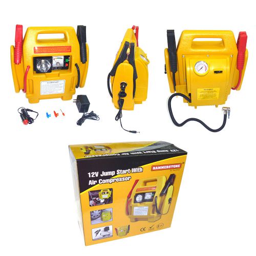 Portable jump starter 12v w/ compresssor &amp; emergency auto battery booster pack