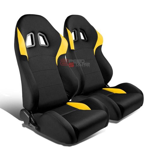 Type-r yellow trim fabric sports style racing seats+universal slider rails set