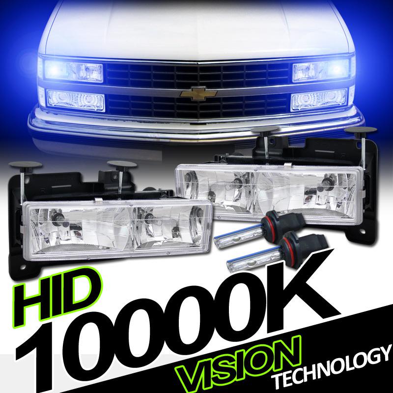 92-99 gmc yukon composite type chrome housing crystal headlights+10000k hid kit