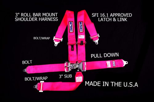 Rjs racing sfi 16.1 5pt latch &amp; link harness belt roll mount bar  pink 1128610