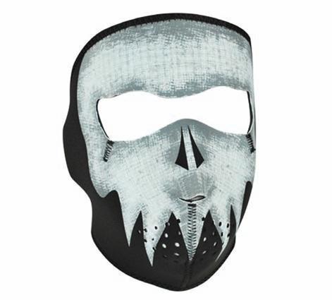 Glows in the dark - motorcycle biker, ski mobile neoprene face mask - gray skull