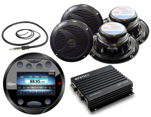 Gauge style black bluetooth marine am fm radio, antenna, amplifier, 6.5&#034;speakers
