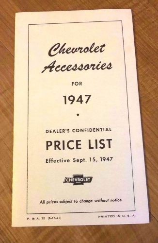 1947 chevrolet dealer&#039;s confidential price list  *like new!* collectible!