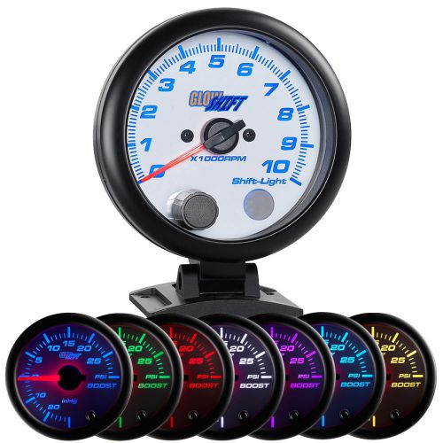 95mm glowshift white face tach tachometer gauge meter w 7 color leds