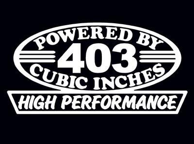 2 high performance 403 cubic inches decal set hp v8 engine emblem stickers