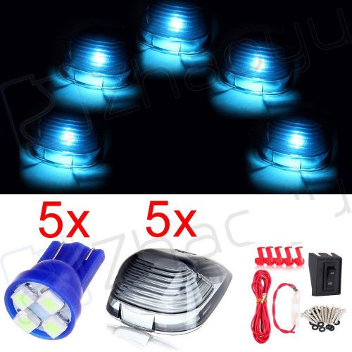 5x roof smoke cab marker running light lamps ice blue led+ wiring kit for ford