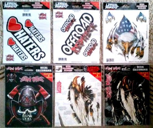 Lot of 6 unopened lethal threat design window decals