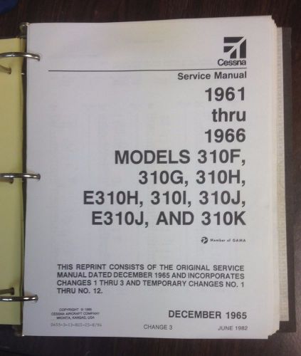 Cessna c-310 1961 thru 1966 c-310 f/g/h service manual