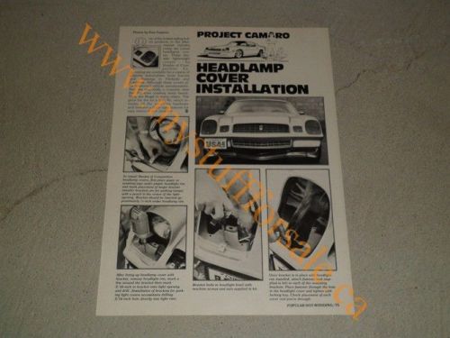 1982 chevrolet camaro headlamp cover install article / ad