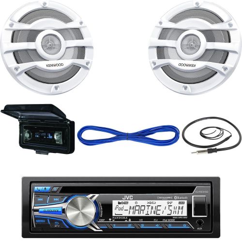 Jvc cd usb bluetooth marine radio, cover, 8&#034; kenwood speakers &amp; wiring, antenna