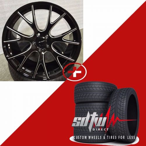 20&#034; chrysler dodge hellcat wheels gloss black staggered milled finish w/tires