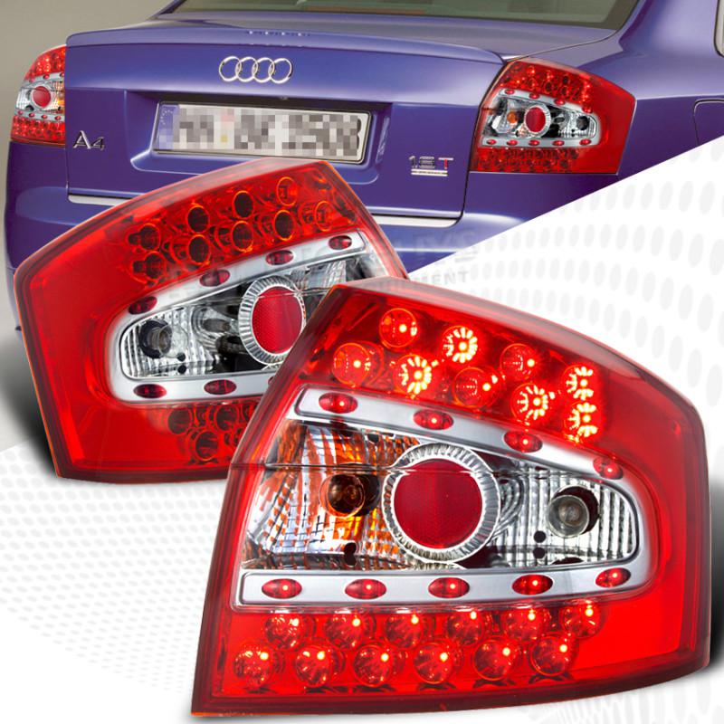 02-05 audi a4 4-door red chrome led tail lights sedan driver+passenger side