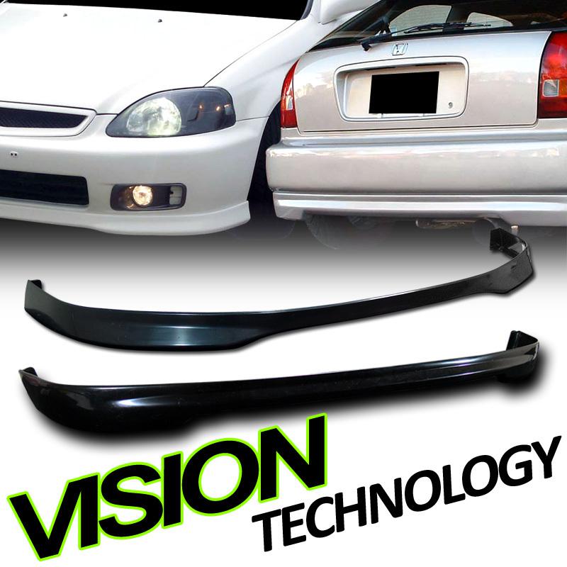 99-00 honda civic 3d/3dr hb t-r type pu front+rear bumper lip spoiler body kit