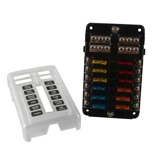 12-way fuse box w/led indicator w/cover w/negative for car bus boat yacht villa