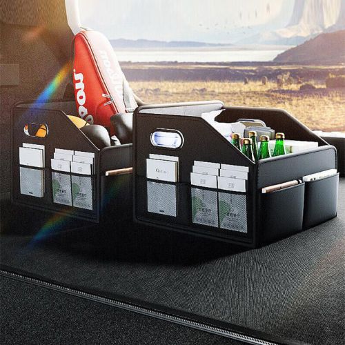 Car trunk organizer storage box pu leather vehicle black folding cargo boot