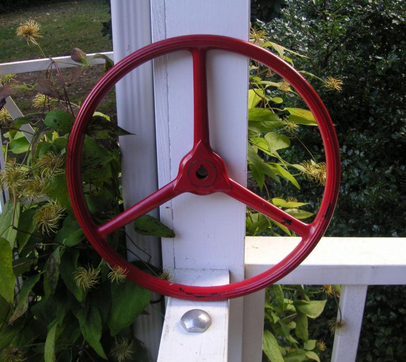 Vintage '30's sheller chris craft red boat steering wheel 15" w helm hardware 