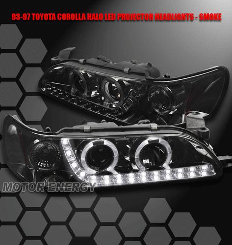 1993-1997 toyota corolla halo drl led projector headlights smoke 1994 1995 1996