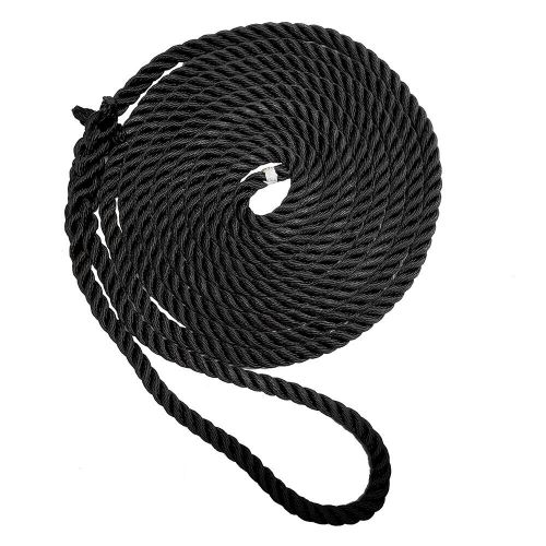 New england ropes 5/8&#034; premium 3-strand dock line - black - 50&#039;