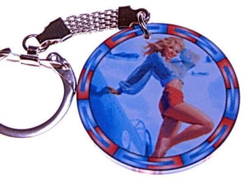 Poker chip keychain - blue pin up-