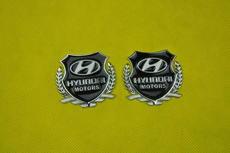 2 pcs hyundai motors silver chrome metal side trunk badge sticker emblem auto 3d