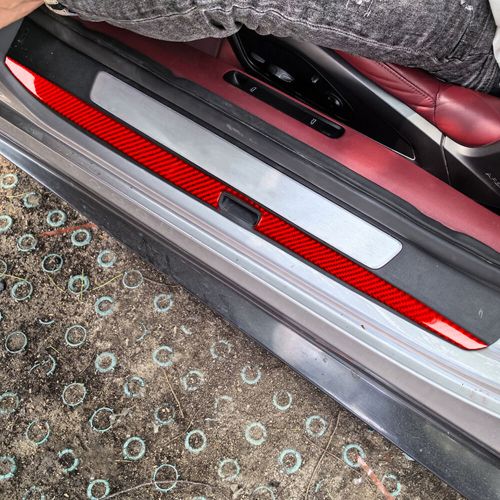 Red soft carbon fiber door sill trim strip kit for porsche 911 992 2019-2023