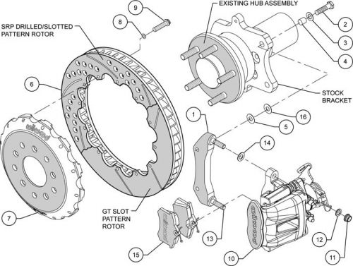 1994-2004 mustang combo parking brake caliper rear kit by wilwood,140-10158