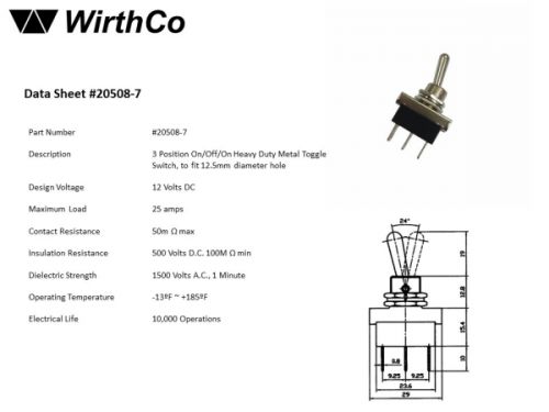 Wirthco 20508 heavy duty 3-position metal toggle switch-25 amp-retail pkg