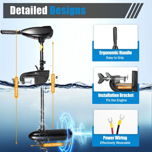 80lbs electric trolling motor 800w thrust transom mounted fishing boat engine