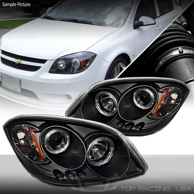 Black led dual halo projector headlights pair for cobalt / pursuit / g5