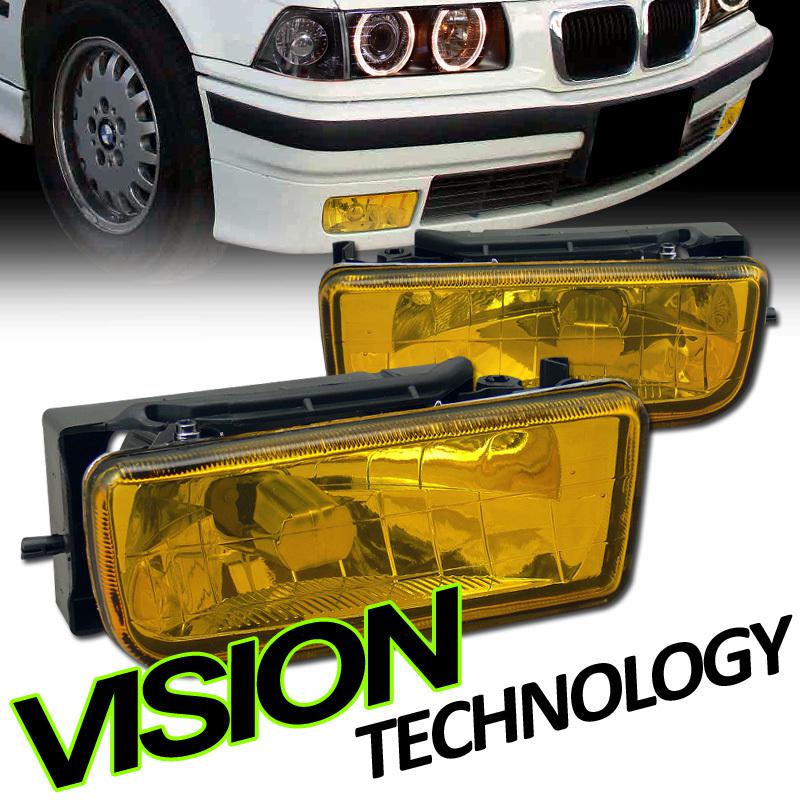 Pair 92-99 bmw e36 318/323/325/328/m3 yellow lens fog lights lamps kit+bracket